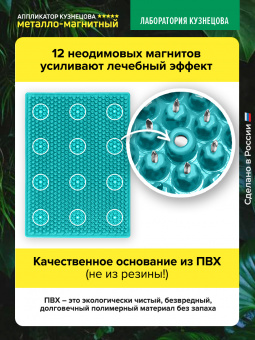 Массажер медицинский Аппликатор Кузнецова металло-магнитный на мягкой подложке 30х44 см, бирюзовый