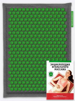Аппликатор Кузнецова. Тибетский акупунктурный массажный коврик 41х60 см., массажер на мягкой подложке 2 см., зеленый (менее острые иглы). Цвет ткани - "чёрный лён".