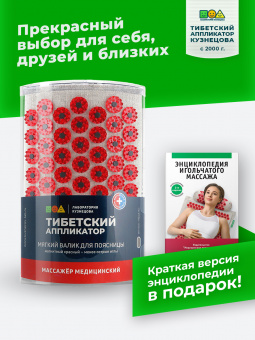 Аппликатор Кузнецова. Валик массажный акупунктурный, массажер для поясницы, красный (менее острые иглы, магнитные вставки). Цвет ткани - "Натуральный лён".
