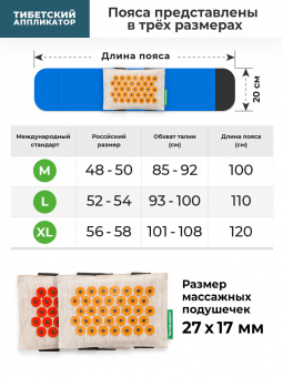 Для здоровой поясницы. Валик универсальный, синий (более острые иглы) + массажер медицинский "Тибетский аппликатор магнитный" пояс с двумя сменными мягкими подушечками M, L, XL