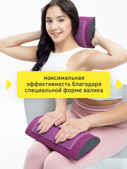 №4. Массажный коврик 41х60 см., зеленый (менее острые иглы) + массажер металло-магнитный валик, фиолетовый. Цвет ткани - "Натуральный лён".