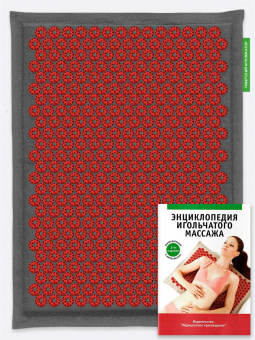 Аппликатор Кузнецова. Тибетский акупунктурный массажный коврик 41х60 см, массажер на мягкой подложке 2 см., красный (менее острые иглы, магнитные вставки). Цвет ткани - "чёрный лён"